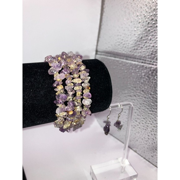 Amethyst Chips Wrap Around Wire Bracelet & Earrings! - Picture 2 of 10